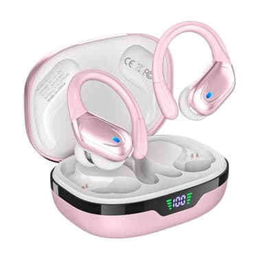 HAOYUYAN Wireless Earbuds, Sports Bluetooth Headphones, 80Hrs Playtime Ear Buds with LED Power Display, Noise Canceling Headset, IPX7 Waterproof Earphones for Workout/Running (Pink)