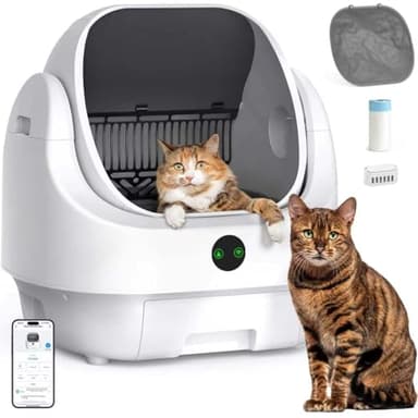 Open-Top Automatic Litter Box, Odor Control, Ready to Use, Self Cleaning Litter Box, Large Capacity with APP Control and Safety Sensor, Ellenpent, with Trash Bags/Waterproof Mat/Litter Mat