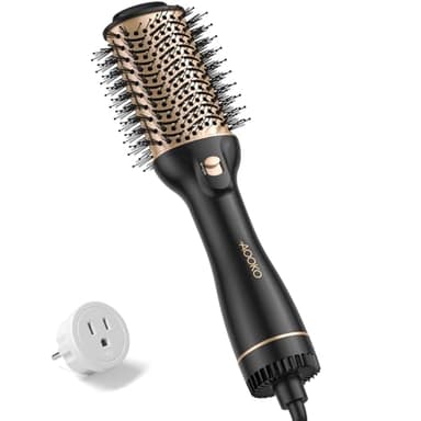 Dual Voltage Hair Dryer Brush, Travel Blow Dryer Brush for European, 120-240V Fast Drying Hot Air Brush with European Plug
