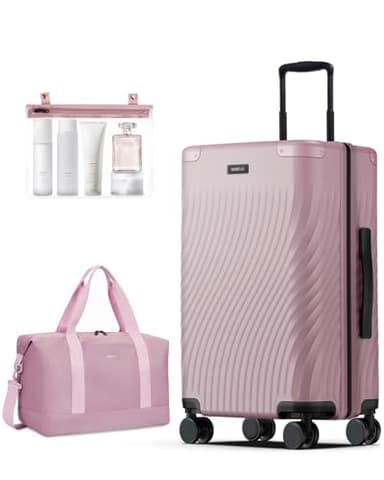 ECOHUB Hardside Expandable Carry On Luggage, Recycled PC 24" Rolling Luggage 26x16x11 Airline Approved with Spinner Wheels & TSA Lock, Lightweight Hardshell Travel Suitcase, 24inch Carry-on Pink