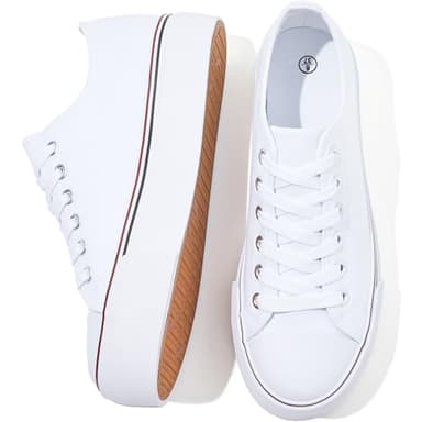 SERNIAL Womens White Platform Sneakers Low Top Platform Shoes Black Canvas Shoes for Women(White,US7)