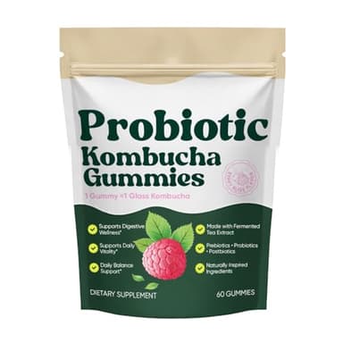 SUUDUUL Probiotic Kombucha Gummies with Prebiotics, Probiotics & Postbiotics – Digestive & Gut Health Support – Daily Balance, Bloating Comfort & Microbiome Support – Vegan, Non-GMO, 60 Gummies