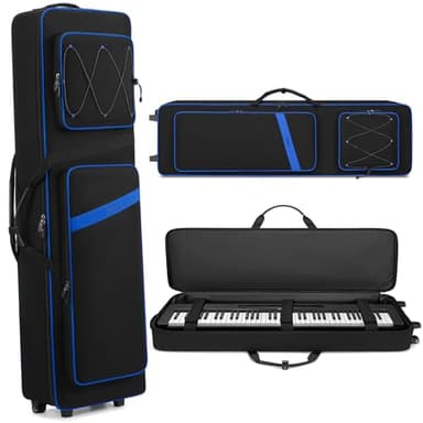 BOSSTIN 88 Key Keyboard Case with Wheels, Inner Size: 52.5"x 15"x 7", Waterproof Padded Rolling Gig Bag Keyboard Piano Case for 88 Key Piano Keyboard (Blue)