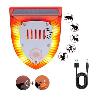 QXMH Solar Outdoor Motion Sensor Alarm: 129db Dog Barking & Gunshot Sound,Loud Motion Detector Noise Maker,Barking Dog Alarm Strobe Light Warning Lamp (911V 1 Pack)