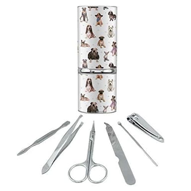 Cool Dogs in Outfits Paw Print Pattern Stainless Steel Manicure Pedicure Grooming Beauty Care Travel Kit