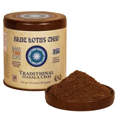 Blue Lotus Chai - Traditional Masala Chai - Makes 100 Cups - 3 Ounce Masala Spiced Chai Powder with Organic Spices - Instant Indian Tea No Steeping - No Gluten