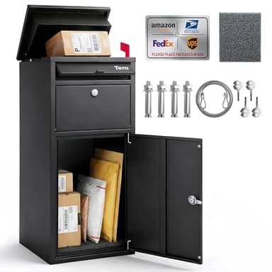 Tera Package Delivery Boxes for Outside: No Assembly Needed 37" x 17" x 17" Large Anti-Theft Parcel Drop Box with Mailbox Waterproof Deliveries Box Outdoor with Lock for Home Yard Porch Curbside