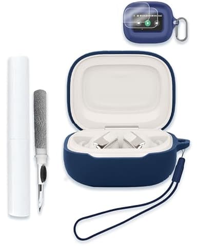 Case for JBL Live Beam 3/ Buds 3/ Flex 3 Earbuds, Soft Silicone Protective Portable Scratch Shock Resistant Compatible with Shell with Cleaner Kit & Carabiner & Lanyard,Blue