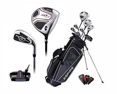 Aspire XD-1 Complete Teen Golf Club Set - Youth Golf Clubs Ages 13-16 for Boys & Girls - Left Handed Junior Golfing Set with Driver, Hybrid, Irons, Putter, Stand Bag & 3 Headcovers - Black