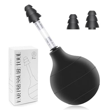 Ear Pressure Relief Suction Device,Airplane Ear Pressure Relief Inner Ear Equalization Tool for,Migraine Ear Pressure Relief Products,Reduces Tension with 3 Sizes Earplugs（Black）