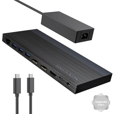 Laptop Docking Station, Docking Station 3 Monitors with 2* DP+HDMI, 4K@144Hz,130W PD Charger, USB-C/A 10Gb, 3* USB-A 5Gb, Audio, Gigabit Ethernet for Lenovo HP Dell, Windows System Computer