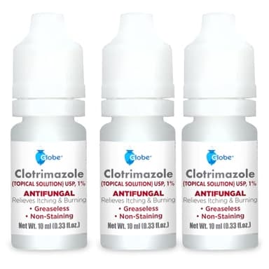 Globe (3 Pack) Clotrimazole 1% Antifungal Topical Solution for Athlete’s Foot, Jock Itch and Ringworm. 10ml Bottle (0.33 Fluid Ounce Liquid) (3 Bottles)