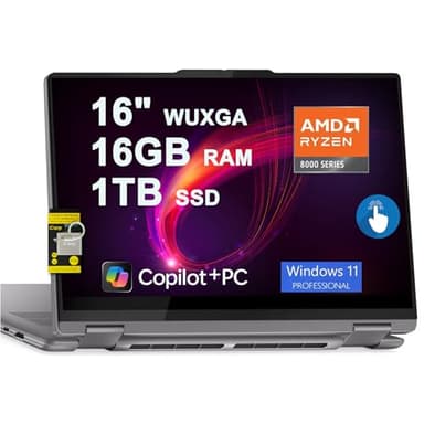 Lenovo Yoga 7 2-in-1 Laptop 16" WUXGA IPS Touch AMD 8-core Ryzen 7 8840HS (>i7-12700H) 16GB RAM 1TB SSD for Creator Designer Business Professional Win11Pro ICP Hub w/Copilot AI PC