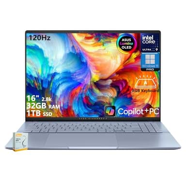 ASUS Vivobook S16 AI PC Laptop | 16" 2.8k OLED 120Hz | Intel Core Ultra 9 285H | 32GB RAM 1TB SSD | RGB Backlit for Creator Designer Business Professional Win11 Pro w/DLCA Accessory