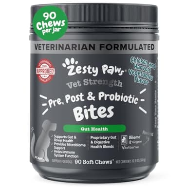 Zesty Paws Vet Strength Probiotics for Dogs, Digestive Health & Gut Flora Support, Dog Supplements, 90 Count