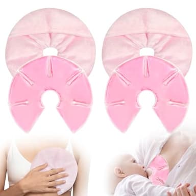 Breast Therapy Packs, 2 Pack Reusable Hot Cold Gel Packs for Nipple Pain Relief, Mastitis, Engorgement, Support for Breastfeeding and Pump Aid-Flexible & Washable with 2 Soft Covers (Pink)