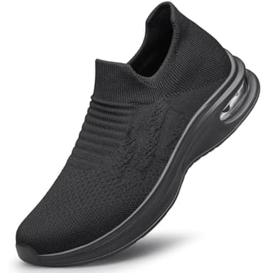 Mens Walking Shoes Slip on Lightweight Comfortable Running Shoes Workout Tennis Athletic Shoes Gym Sneakers Black Size 11.5