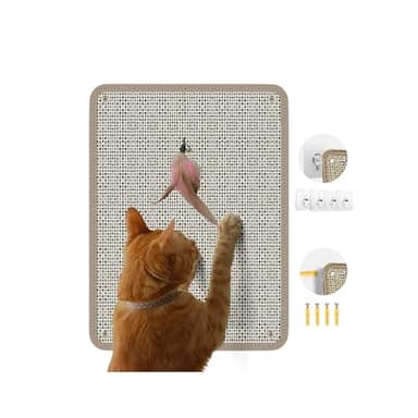 Cat Nail File Scratcher - Natural Sisal Scratch Mat with 80-Grit Aluminum Oxide, Adhesive Sheets & Expansion Screws for Secure Wall/Floor Mounting, Ideal for Trimming Cat Claws 13.38"x16.53"