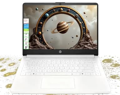 HP 14" HD Laptop - Intel Celeron, 8GB RAM, 64GB eMMC - Lightweight & 12H Battery, Sleek Design with Multiple Ports, Webcam/Mic for Business/Students/Tourists - Microsoft 365 Included, Snowflake White