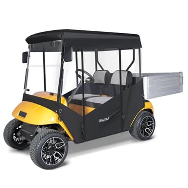 WEIMELL Golf Cart Enclosure 2 Passenger for EZGO TXT 2-Seater with Cargo Box Waterproof Transparent Driving Rain Cover with 4-Sided Clear Windows Roll-up Door Black