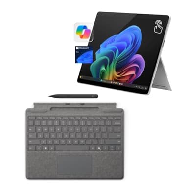 Microsoft Surface Pro 11 Bundle, 13" Copilot+ PC with Platinum Pro Keyboard & Slim Pen, Snapdragon X Plus, AI Tablet Essential Bundle, 16GB RAM, 512GB SSD, Win 11 Pro