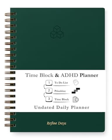 Undated Daily Planner - Time Blocking Planner & ADHD Planner. To Do List, Hourly Schedule, Daily and Monthly Agenda. Time Management & Productivity Planner. Spiral Hardcover Notebook. A4