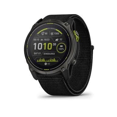 Garmin Enduro 3 GPS Smartwatch 51mm Solar Sapphire, Ultra Battery Life, Mapping, Built-in LED Flashlight, Carbon Gray DLC Titanium, Black UltraFit Nylon Strap (Renewed)