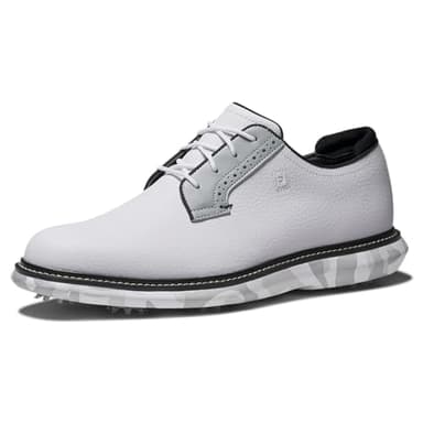 FootJoy Men's Traditions Blucher Previous Season Style Golf Shoe, White/Grey Camo, 10.5