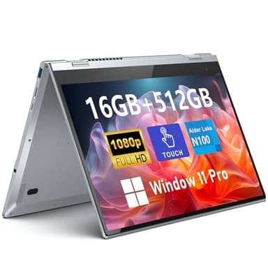 FUNYET Touchscreen Laptop Computer, 14 Inch 2 in 1 Gaming Laptop, 12th Gen N100 Processor(up to 3.4GHz), 16GB RAM 512GB SSD, 1920 x 1080, Backlit Keyboard, Win 11 Pro, Wi-Fi 6, BT5.2