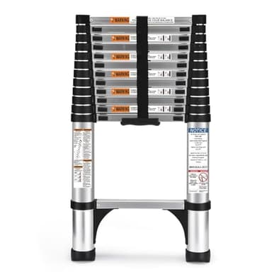 Telescoping Ladder, SocTone 12.5 FT Aluminum Lightweight Extension Ladder with 2 Triangle Stabilizers, Heavy Duty 250lbs Max Capacity, Multi-Purpose Collapsible Ladder for RV or Outdoor Work