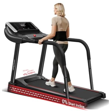 UMAY Fitness Rehab Treadmill with Extended Handrails & Belt for Safety & Balance, 0.1 Increment for Start & Stop, Pulse Sensors, Auto-Folding Home Recovery Treadmill, 300 LBS Capacity