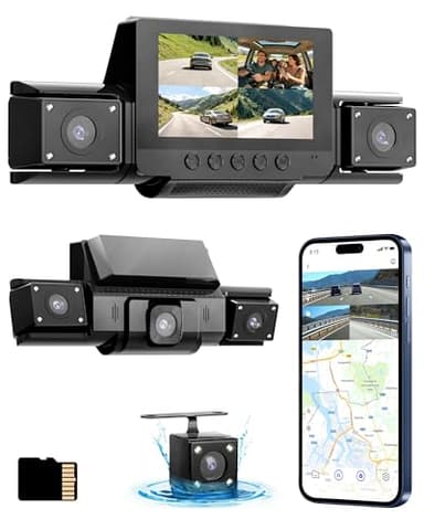 4 Channel Dash Cam 360 View Front Rear Left Right Car Camera,GPS and 5GHz Band WiFi,APP Control,G-Sensor,24H Parking Mode,8PCS IR Lights Night Vision,Wide Angle,WDR,Included Free TF Card