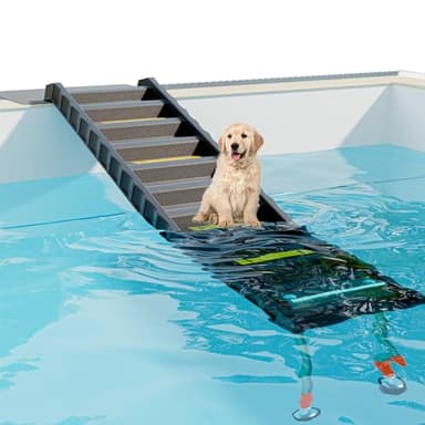 Foldable Dog Pool Ramp with 33" Legs for Free Height Adjustment,Safe & Easy Access Dog Water ramp for Pool, Pool Ramp for Dogs Up to 200lbs (Black)