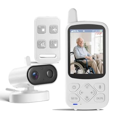 JEMXITG Elderly Monitor with Camera and Audio, Two-Way Talk Baby Monitors for Elderly Care, Call Button, Med Reminder Camera for Elderly Monitoring, for Seniors, Dementia Patients (No WiFi)