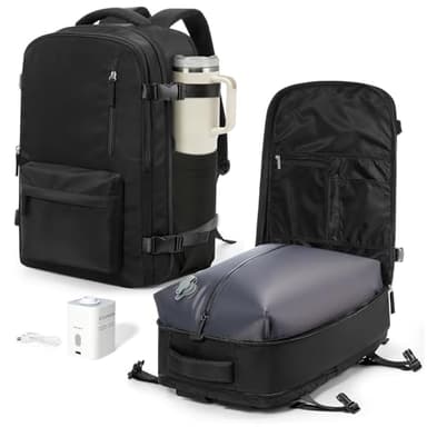 VGCUB Vacuum Backpack Travel with Pump Vacpack System Storage Carry on Work Laptop Business Waterproof College Compression Personal Item Daypack Backpacks for Women Men Black