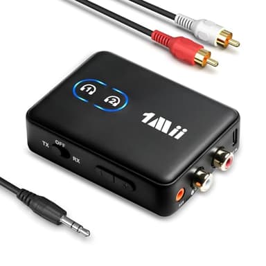 1Mii RCA Bluetooth 5.3 Adapter for TV, 3.5mm AUX Bluetooth Transmitter Receiver for 2 AirPods or Headphones, Home Stereo, Speakers, Projector, Treadmills, PC, with Volume Control, aptX Low Latency