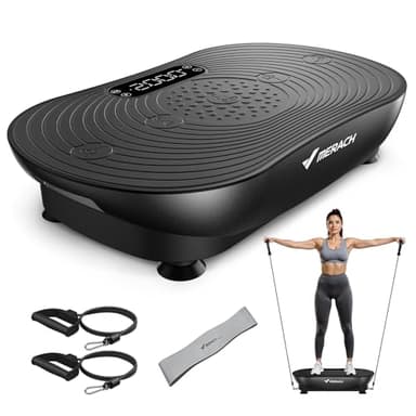 MERACH Vibration Plate Exercise Machine, Vibrating Platform for Lymphatic Drainage Weight Loss Muscle Activation, Full Body Home Exercise Equipment with LED Touch Screen Bluetooth Pull Cord