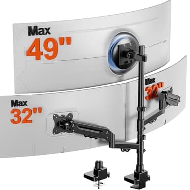 Triple Monitor Mount up to 49 inches,Heavy Duty 3 Monitor Desk Mount with Gas Spring, Fully Adjustable Triple Monitor Stand,C-Clamp & Grommet Base, Holds 44 lbs, Black