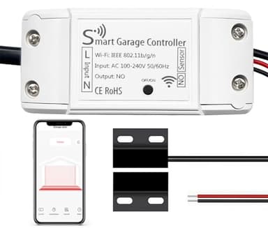 Smart Garage Door Opener, Universal WiFi Garage Door Remote Controller with Smartphone App Control, Door Left Open Alert, Compatible with iOS, Android, Alexa, Google Assistant, IFTTT, No Hub Needed