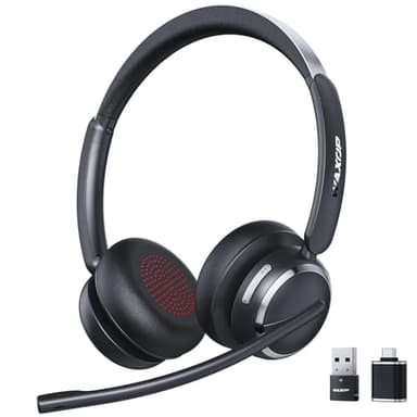 Wireless Headset with Mic for Work, USB A/C Dongle, Bluetooth 6.0 Headset with AI Noise Cancelling Microphone, Wireless Headphones with Mic Mute & 65H, Wireless Headset for PC/Computer/Laptop/Teams