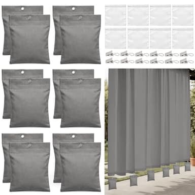 Relaxweex 12 Pack Curtain Weights, 16oz Outdoor Curtain Weighted Bag, Drapery Weighted Bottom Gazebo Weights Sandbag with Holder Clip for Drapes Cabana Gazebo Pergola Garden (Grey)