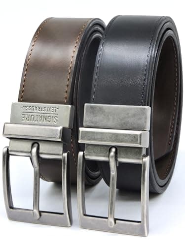 Levi Strauss Signature - Premium Leather Reversible Belt for Men for Jeans, Work, Dress & Casual pants | Cinturon Para Hombre (Brown/Black/Stitch Creased Edge, 34)