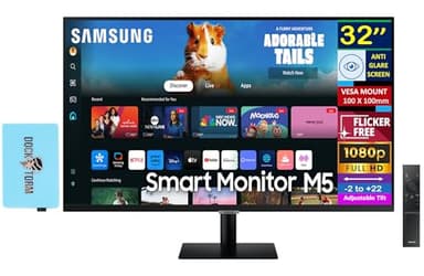 Samsung 32" Smart FHD VA Monitor with HDR10, 4ms Response Time, Anti Glare, Flicker Free, VESA Mount (100mm), HDMI & Dockztorm USB Port Expander, Black Color