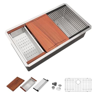 Dcolora 32 In. Undermount Kitchen Sink, Stainless Steel Workstation Single Bowl 10" Deep R10 Corners, 32" x 19" x 10" #DC-U7744