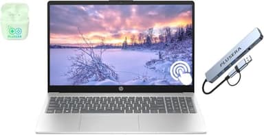 HP 15.6" Touchscreen Laptop, 64GB RAM 2.5TB Storage (2TB SSD+512GB Docking Station Set), 6-Cores Intel Core i3, Windows 11, PLUSERA Earphones, Silver