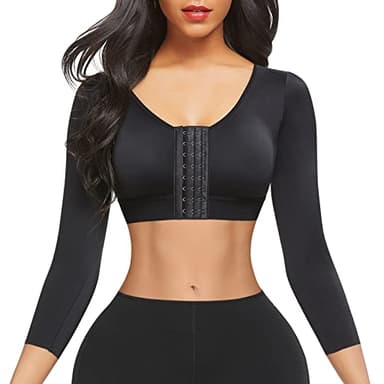 FeelinGirl 3/4 Sleeve Arm Shaper Tops Arm Garments after Lipo Breast Lifter Post Surgical Compression Bra Black S