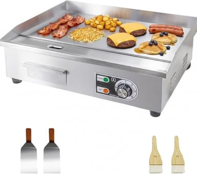 ExGizmo 22" Commercial Electric Griddle,Electric Countertop Flat Top Griddle,110V 1600W Electric Flat Top Grill,Non-Stick Restaurant Teppanyaki Stainless Steel Grill,Adjustable Temperature Control