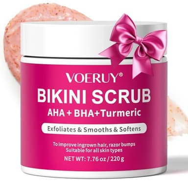 Bikini Area Exfoliator with 10% AHA+BHA & Turmeric, Ingrown Hair & Razor Bumps for Bikini Underarm Area, Skin Moisturizing, Smoothing, Even Skin Tone Exfoliating Body Scrub with Walnut Shell Powder