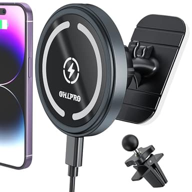 OHLPRO for MagSafe Car Mount Charger iPhone Wireless Car Charger, Stick on Dashboard Magnetic Phone Holder Mount for iPhone 17 Pro Plus Max 16 15 14 13 12 Series, 15W Fast Charging, Aluminum Shell