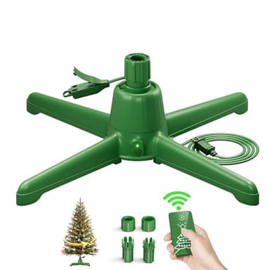 (2025 Upgrade) Rotating Christmas Tree Stand with Remote Control, Stable 360 Revolving Tree Base Stand, Up to 7.5ft 90lb. Adjustable Christmas Tree Holder for Xmas Tree, Artificial Tree (Green)